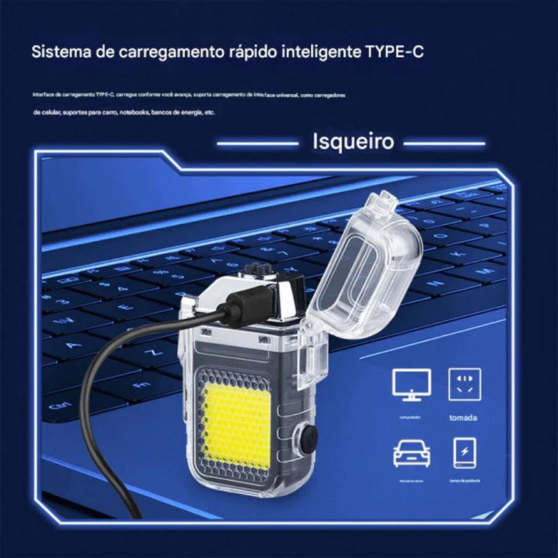 Isqueiro Recarregável USB Com Luz LED
